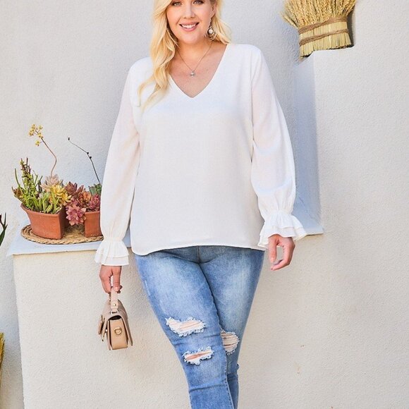 V Neck Tier Ruffle Sleeve Top - Picture 3 of 8